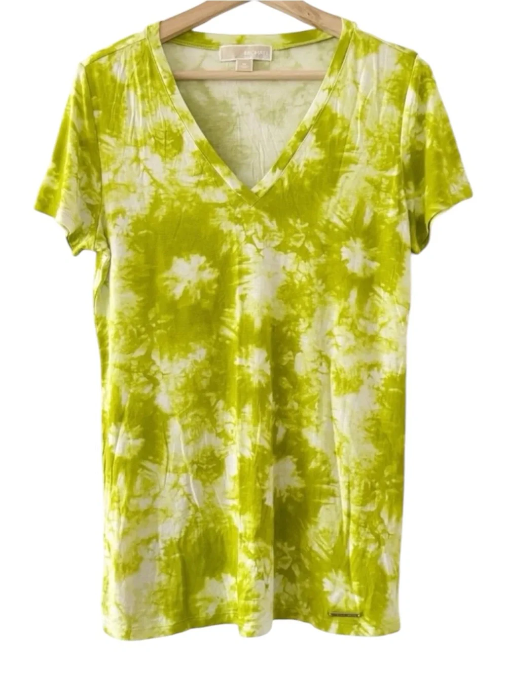 Michael Kors Green Tie Dye T-Shirt V-Neck‎ Soft Stretch Flowy Lightweight SS Tee